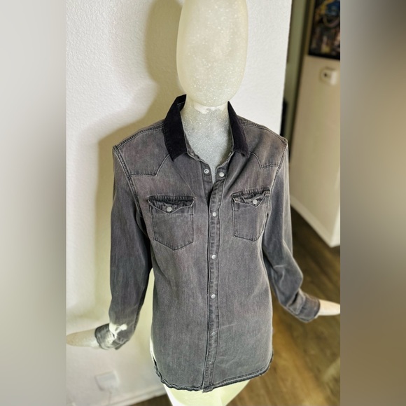 All Saints Men’s Flaxton Washed Denim Long Sleeve Button Down Top. Size Small - Picture 4 of 15